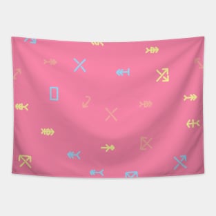 Arrow and fishbone icon in pastel rainbow tones. Tapestry