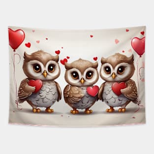 3 Cute Owls with Balloons Tapestry