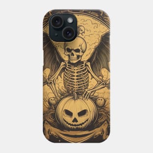 scary skeleton with wings standing on top of the pumpkin, halloween design Phone Case