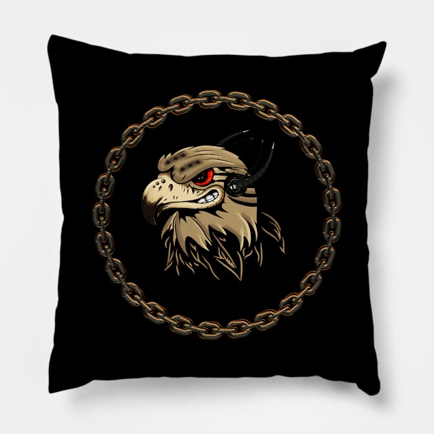 Funny angry steampunk eagle Pillow by Nicky2342