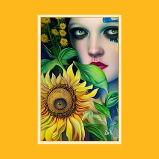 Cool painting of flowers a dreamy image of a girl and sunflowers T-Shirt