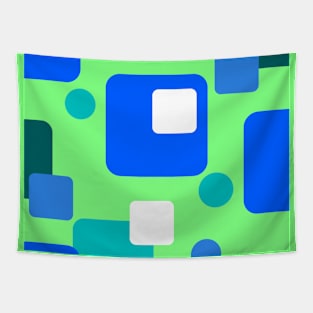 Retro Abstract Dream Space Teal Blue White on Bright Green Tapestry