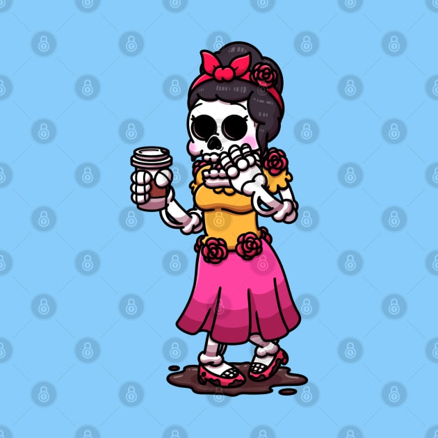 Skeleton Woman Trying To Drink Coffee by TheMaskedTooner