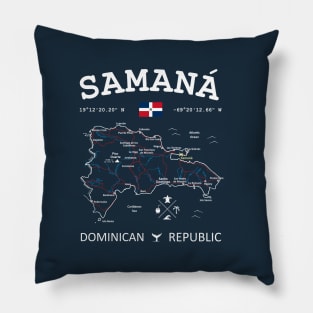 Dominican Republic Flag Travel Map Samana Coordinates Roads Rivers and Oceans White Pillow