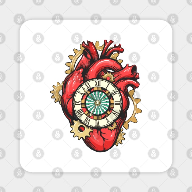 Mechanical Heart with Clock face and Gears Magnet by devaleta