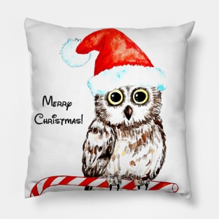 Owl, Mery Christmas, watercolor, nursery, home decor, baby wall art, greeting card Pillow