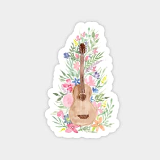 Watercolor Acoustic Guitar with Flowers Magnet