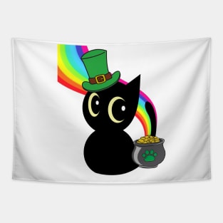 Funny black cat celebrates st patricks day Tapestry