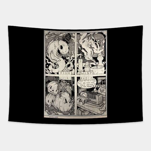 Inktober Collection Tapestry by Pudding Bat