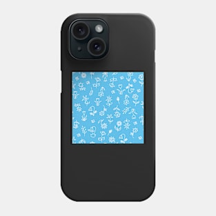 Vibrant Turquoise Floral Doodle Scribble Pattern Phone Case