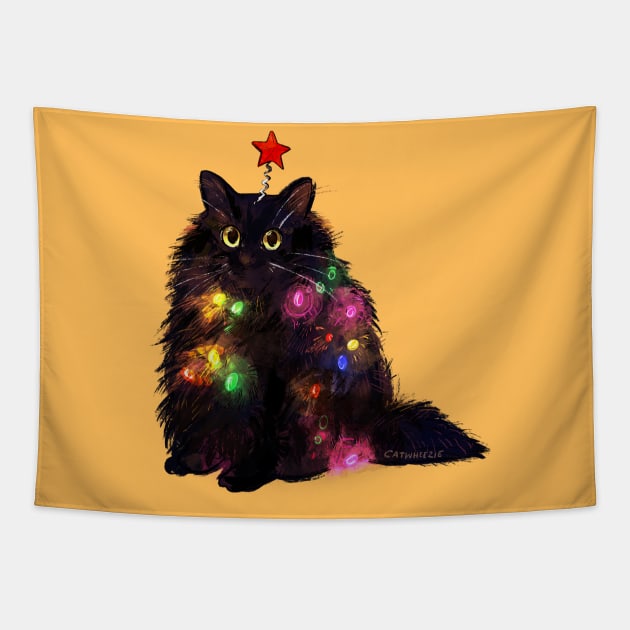 Christmas Lights Cat Tapestry by Catwheezie