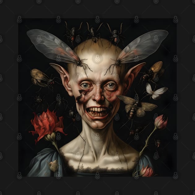 Dark elf with insects - gothic art inspired by Hieronymus Bosch by Ravenglow