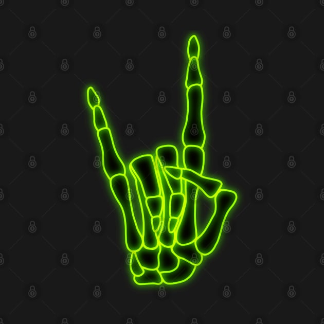 Green Neon Rock n' Roll Skeleton Hand by bloomingviolets