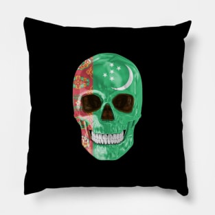 Turkmenistan Flag Skull - Gift for Turkmenistani With Roots From Turkmenistan Pillow