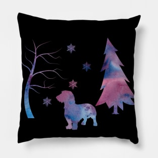 Wire Haired Dachshund Winter Snowflakes Art Pillow