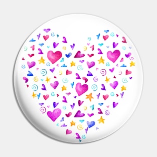 Hearts, Stars and Spirals Colorful Pattern of Love Pin