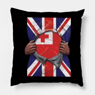 Tonga Flag Great Britain Flag Ripped - Gift for Togan From Tonga Pillow