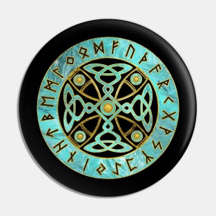 Decorative Celtic Cross  and Runes alphabet Pin