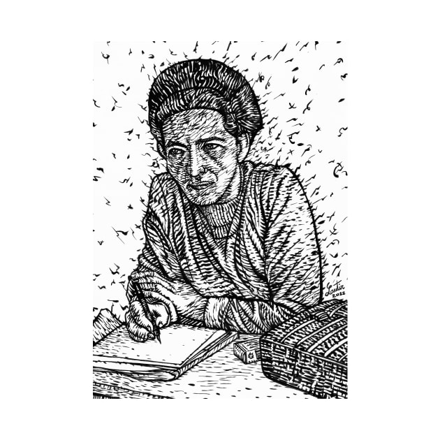 SIMONE DE BEAUVOIR ink portrait .1 by lautir