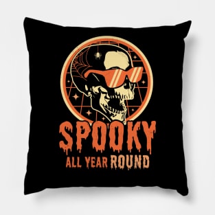 Spooky All Year Round - Funny Halloween Skull Skeleton Retro Pillow