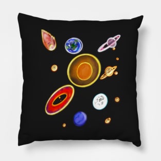 Set of stars, planets, sun, moon, comet, mars, Saturn space collage Pillow