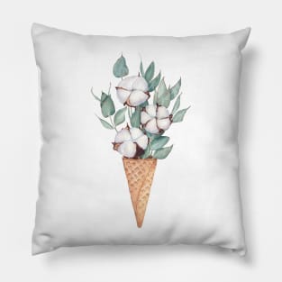 Cotton and eucalyptus bouquet in the waffle cone. Pillow