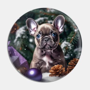 Frenchie puppy enjoys Christmas Pin