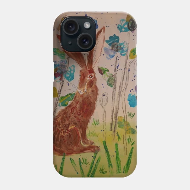 Hare among Blue Poppies Collage Phone Case by Casimirasquirkyart