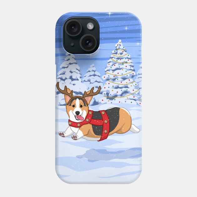 Cute Red Tricolor Corgi in Christmas Reindeer Costume Phone Case by csforest