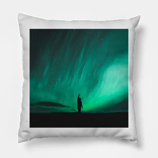 Man Watching The Northern Lights in Iceland Pillow