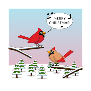 Cute Red Cardinal Singing Merry Christmas T-Shirt