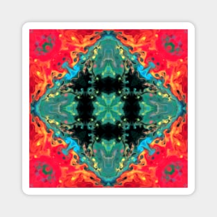 Psychedelic Kaleidoscope Square Red and Teal Magnet