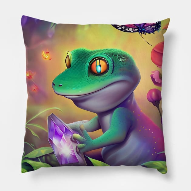 Gecko crystal Pillow by cloudart2868