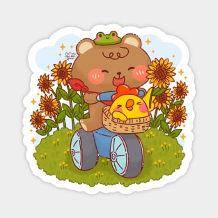 Cute Bear Cycling in Sunflower Field Magnet