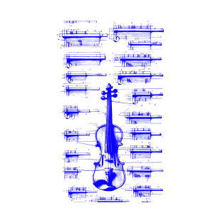 Blue Neon Da Vinci violin blueprint T-Shirt