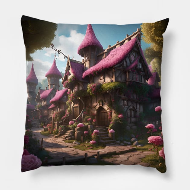 Rose Village Pillow by SmartPufferFish