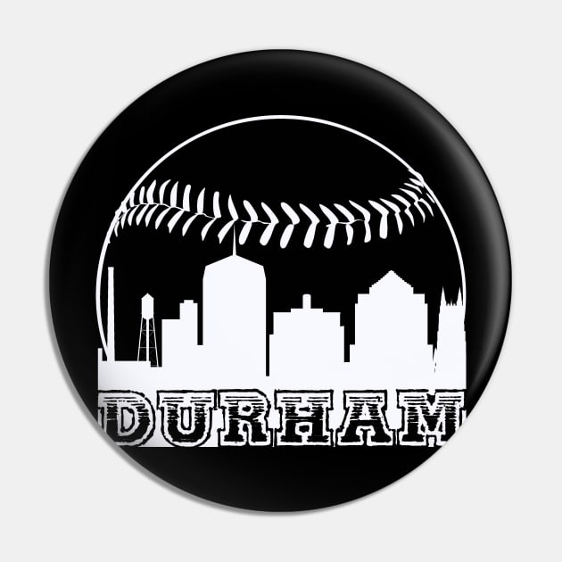 Durham, NC Vintage Baseball City Skyline Pin by Contentarama