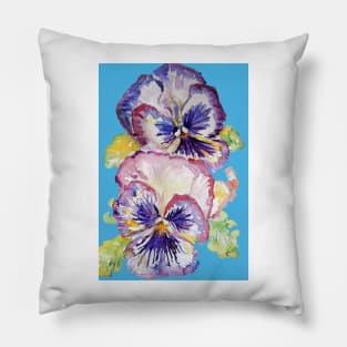 Pansy Watercolor Purple Flower Pattern on Light Blue Pillow