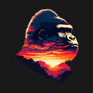 Gorilla Face Sunset Silhouette T-Shirt