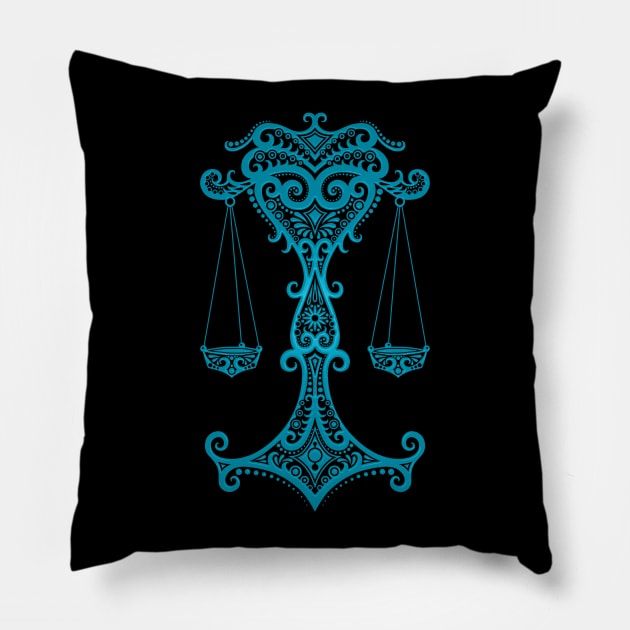 Blue Libra Zodiac Sign Pillow by jeffbartels