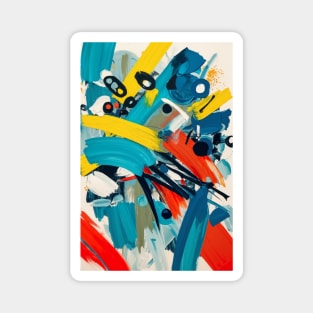 Color Clash Chaos – Abstract Brush Stroke and Dot Splash Expressionist Design Magnet