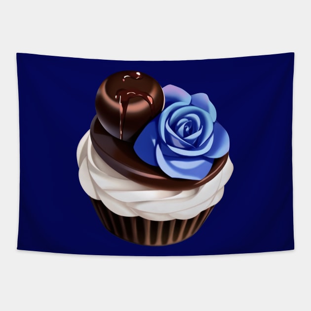 Blue Rose Chocolate Cupcake Tapestry by SDAIUser