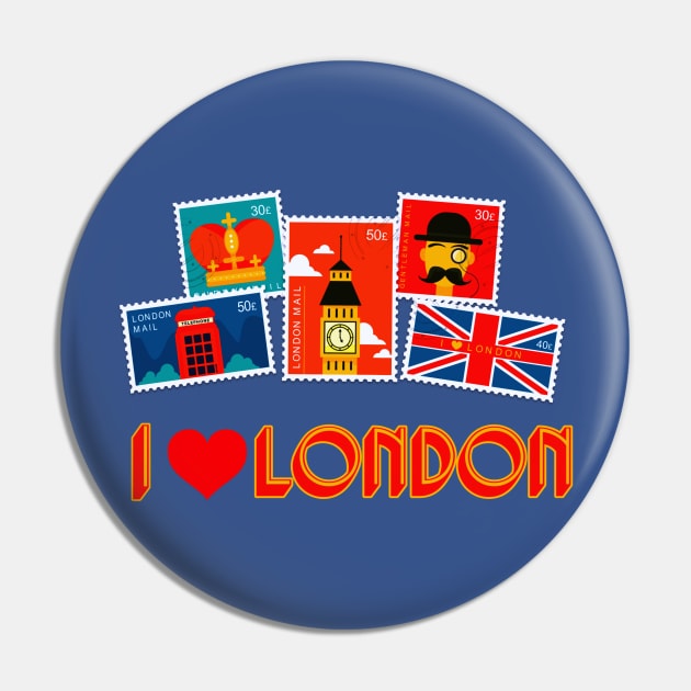 I love London, Stamp Collection Pin by AlondraHanley