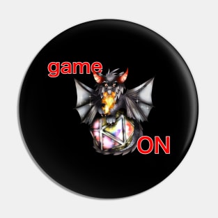 Game ON with a D20 dice and a black dragon Pin