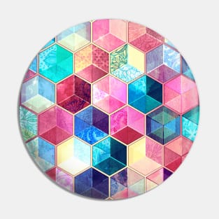 Topaz & Ruby Crystal Honeycomb Cubes Pin