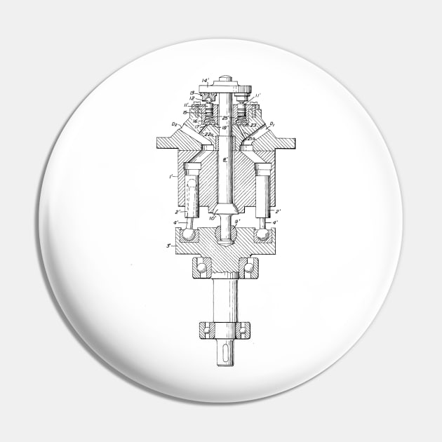 Axial Pistol Unit  Vintage Patent Drawing Pin by TheYoungDesigns