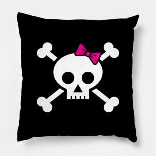 Female pirate skull and bones with pink ribbon hair bow Pillow