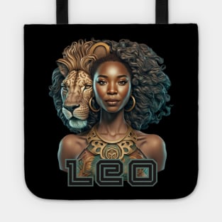 Black Leo Zodiac Sign Woman Tote