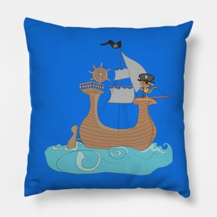 Cat pirate on the ship Pillow