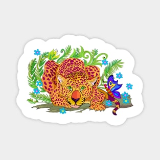 Illustration of cute leopard in jungle Magnet